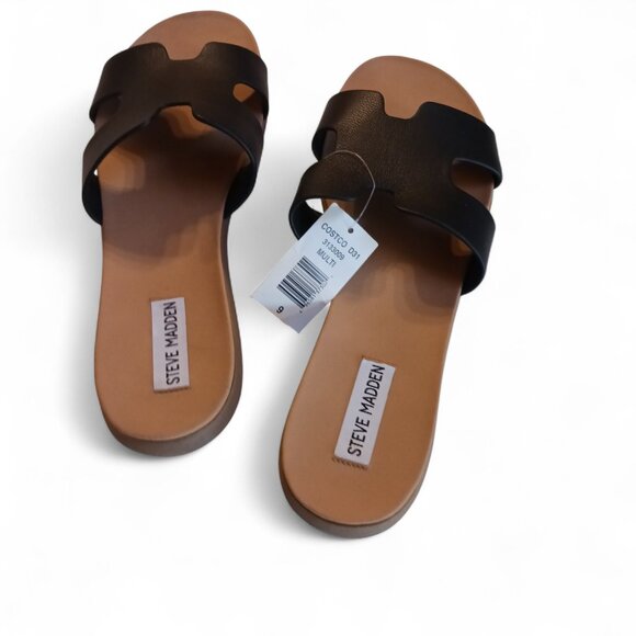 Steve Madden Leather H-Band Slide Flat Sandal Black 9 NIB - Picture 6 of 10
